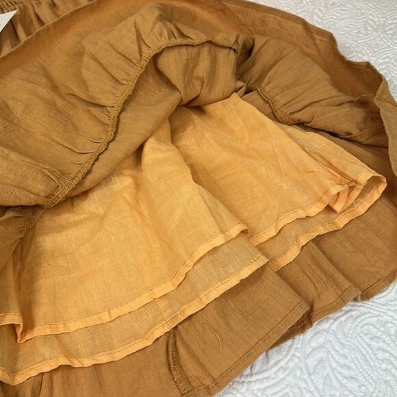 NWT HYFVE RARE FLAIR SMOCKED V-NECK TIERED MINI DRESS gold size S - Picture 7 of 8